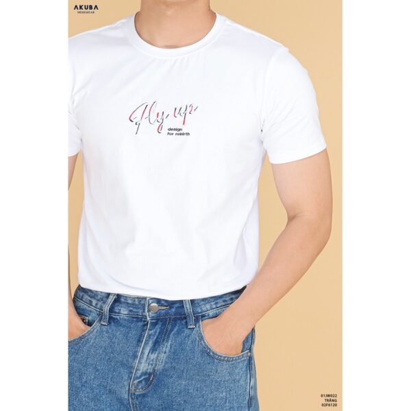 Áo thun tay ngắn in chữ Akuba form Slimfit chất cotton thoáng mát thấm hút mồ hôi 01JW022 - Hình ảnh 4