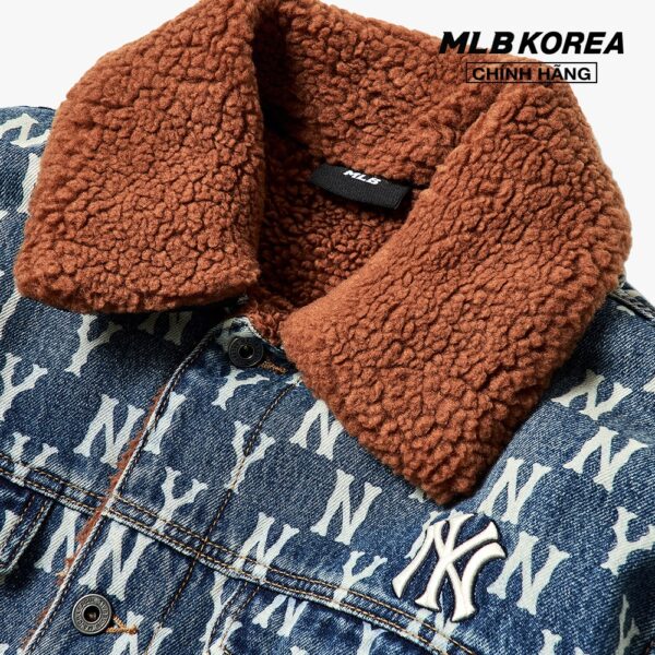 MLB - Áo khoác denim cổ bẻ phối lông Monogram Boa Collar 3ADK04016-50BLS - Hình ảnh 4