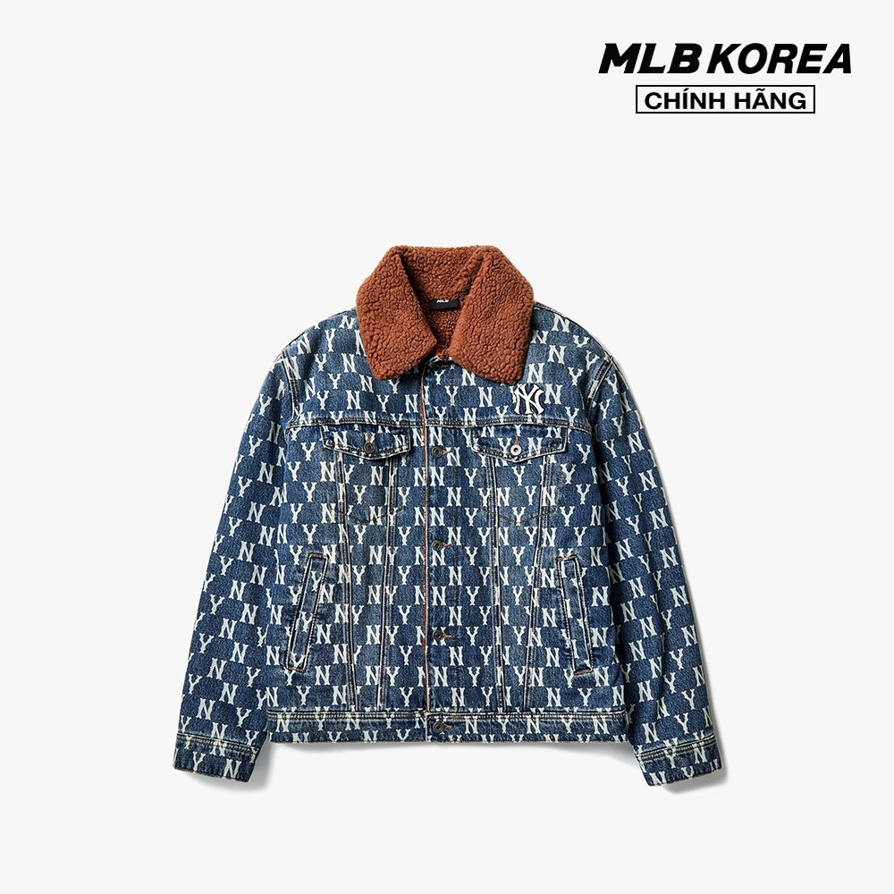 MLB – Áo khoác denim cổ bẻ phối lông Monogram Boa Collar 3ADK04016-50BLS