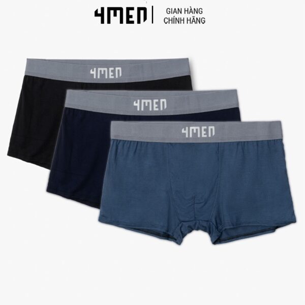 Quần boxer lưng xám 4MEN QL059 sịp đùi cotton thoáng mát, mềm mại, kháng khuẩn, dễ mặc, thấm mồ hôi