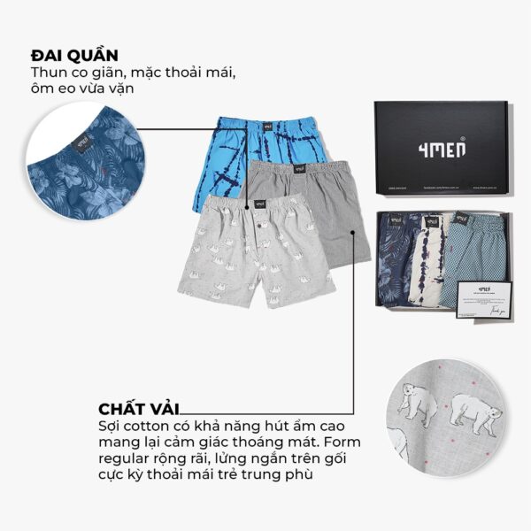 Quần đùi nam mặc nhà 4MEN dáng quần short ngắn họa tiết đẹp, vải cotton thoáng mát, mềm mịn, form rộng thoải mái - Hình ảnh 4