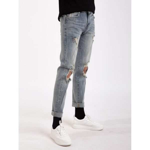 Quần Jean Nam 4MEN QJ1674 trơn slimfit vải denim mềm mại, co giãn, màu xanh trẻ trung, năng động, khóa kéo trơn, túi sâu - Hình ảnh 2