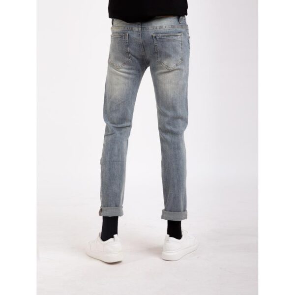 Quần Jean Nam 4MEN QJ1674 trơn slimfit vải denim mềm mại, co giãn, màu xanh trẻ trung, năng động, khóa kéo trơn, túi sâu - Hình ảnh 3