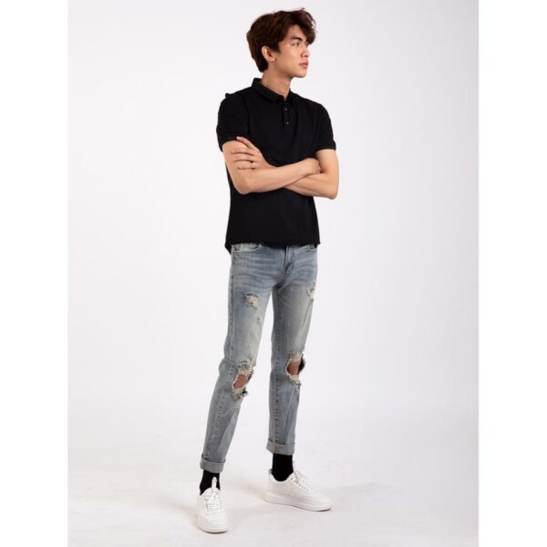 Quần Jean Nam 4MEN QJ1674 trơn slimfit vải denim mềm mại, co giãn, màu xanh trẻ trung, năng động, khóa kéo trơn, túi sâu - Hình ảnh 4