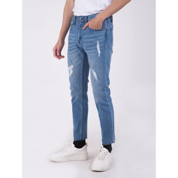 Quần Jean Nam Cắt Lai 4MEN QJ683 vải denim mềm mại, co giãn, màu xanh trẻ trung, năng động, khóa kéo trơn, túi sâu - Hình ảnh 2