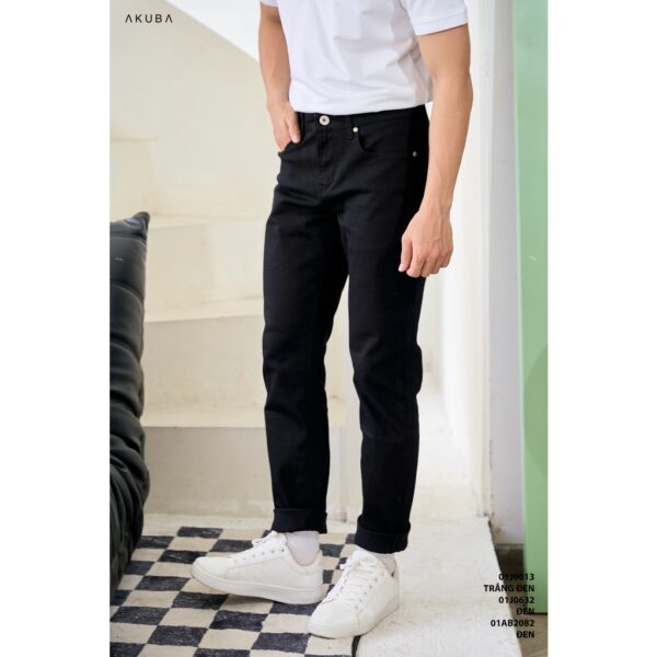 Quần jean nam đen trơn co giãn AKUBA chất liệu Denim, độ dày vừa phải, phong cách Hàn Quốc | 01AB2082 - Ảnh 3