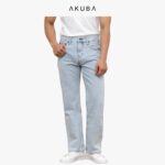 Quần Jean Nam Trơn Co Dãn Form slimfit AKUBA chất liệu Denim, độ dày vừa phải, phong cách Hàn Quốc | 01D0163