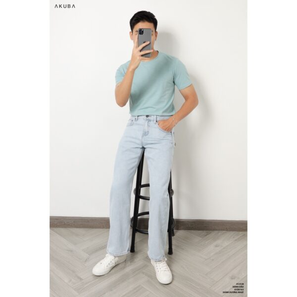 Quần Jean Nam Trơn Co Dãn Form slimfit AKUBA chất liệu Denim, độ dày vừa phải, phong cách Hàn Quốc | 01D0163 - Hình ảnh 6