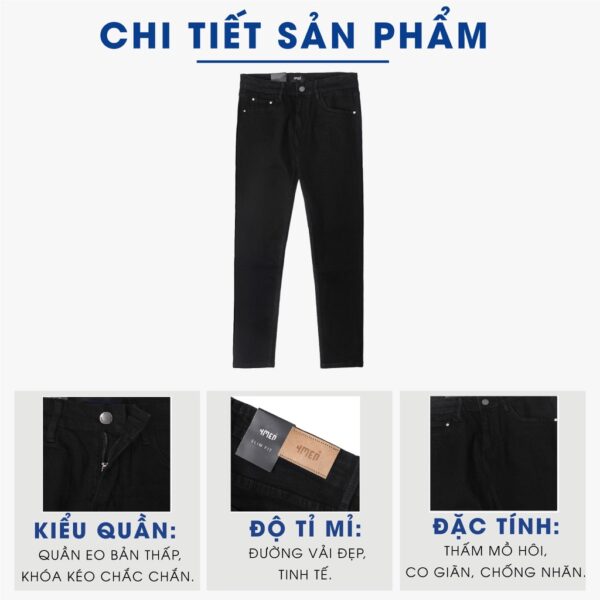 Quần jeans nam slimfit trơn basic 4MEN QJ062 vải denim mềm mại, co giãn thoải mái, phong cách trẻ trung, hiện đại - Hình ảnh 3