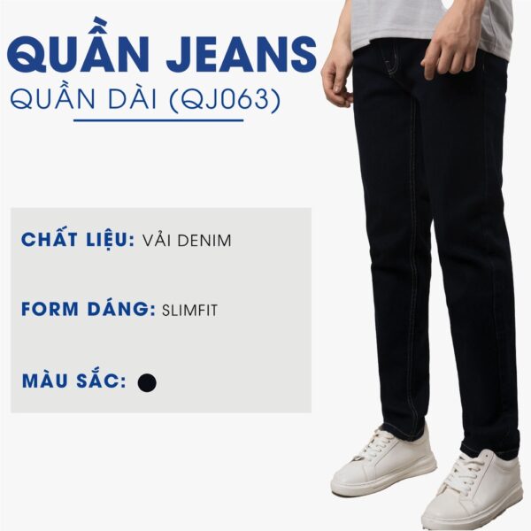 Quần jeans nam xanh đen trơn basic 4MEN QJ063 vải denim đẹp, co giãn, form Slimfit tôn dáng, trẻ trung - Hình ảnh 2
