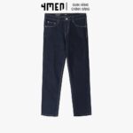 Quần jeans nam xanh đen trơn basic 4MEN QJ063 vải denim đẹp, co giãn, form Slimfit tôn dáng, trẻ trung