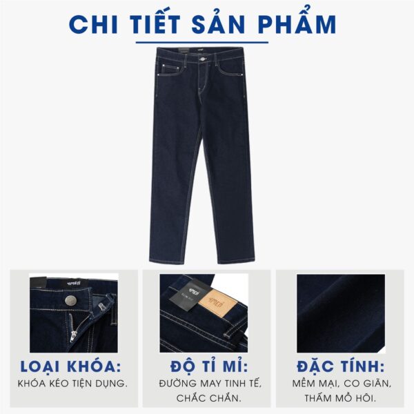 Quần jeans nam xanh đen trơn basic 4MEN QJ063 vải denim đẹp, co giãn, form Slimfit tôn dáng, trẻ trung - Hình ảnh 3