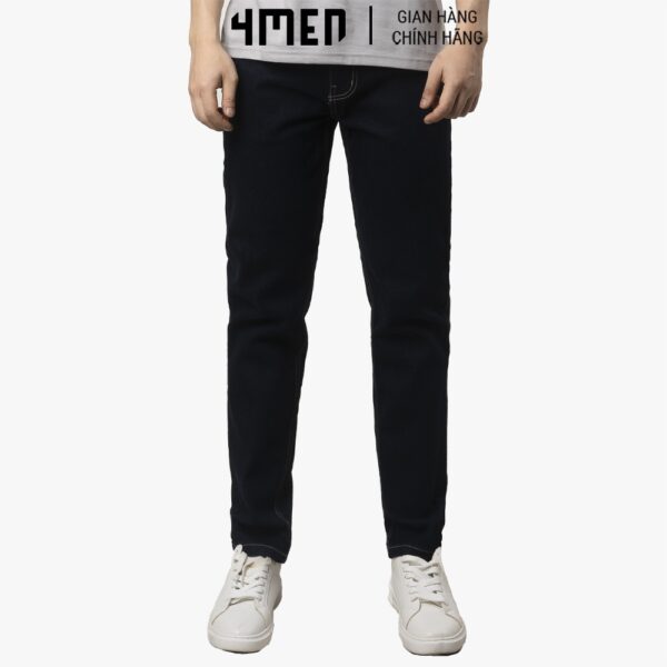 Quần jeans nam xanh đen trơn basic 4MEN QJ063 vải denim đẹp, co giãn, form Slimfit tôn dáng, trẻ trung - Hình ảnh 4