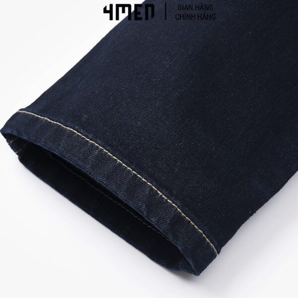 Quần jeans nam xanh đen trơn basic 4MEN QJ063 vải denim đẹp, co giãn, form Slimfit tôn dáng, trẻ trung - Hình ảnh 7
