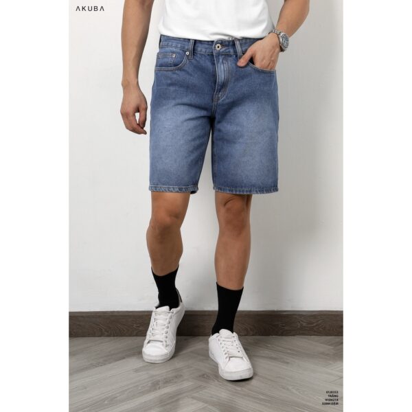 Quần short jean nam trơn co giãn AKUBA chất liệu Denim, độ dày vừa phải, phong cách Hàn Quốc | 01D0218 - Hình ảnh 6