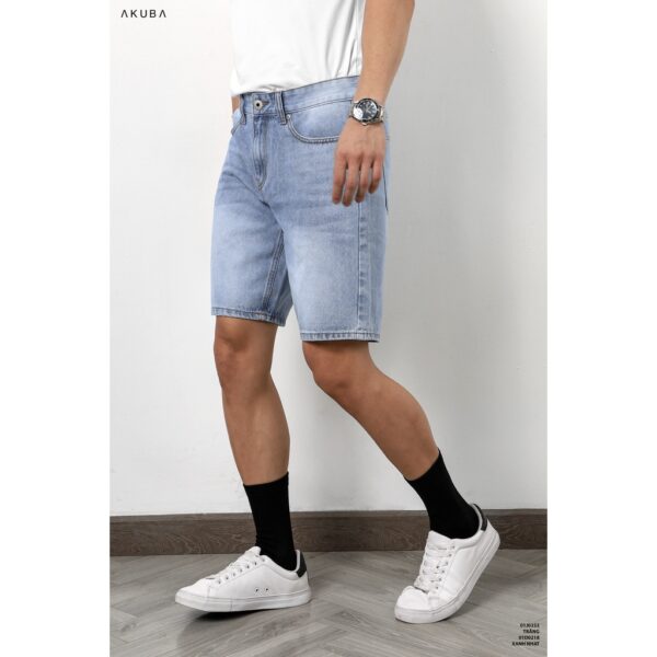 Quần short jean nam trơn co giãn AKUBA chất liệu Denim, độ dày vừa phải, phong cách Hàn Quốc | 01D0218 - Hình ảnh 7