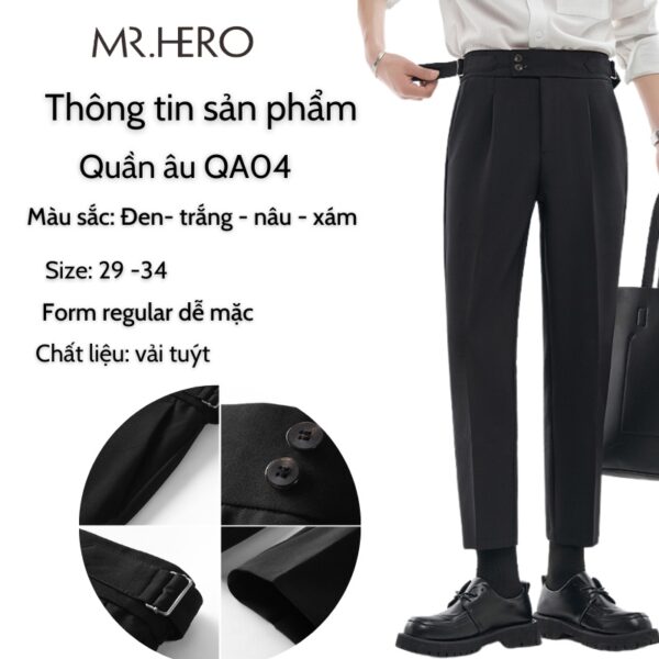 Quần tây âu nam tab 2 bên QA05 M.RO cạp cao 2 khuy màu đen xám trắng nâu vải đẹp phong cách công sở Mrhero - Hình ảnh 5