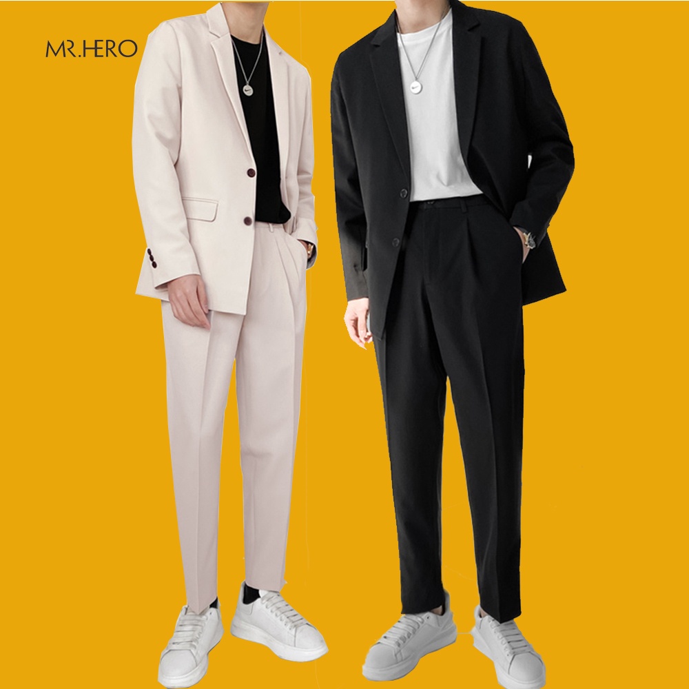 Set áo blazer nam quần dài MrHero set04 bộ đồ áo khoác vest dài tay quần công sở dự tiệc thời trang Hàn Quốc M.RO