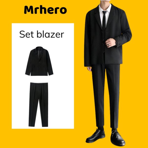 Set Blazer Nam Form Xuông Rộng Mrhero Kèm Quần Âu Nam phong cách Hàn Quốc SET2 M.RO - Hình ảnh 2