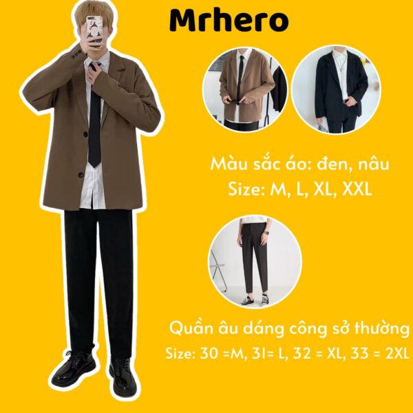 Set Blazer Nam Form Xuông Rộng Mrhero Kèm Quần Âu Nam phong cách Hàn Quốc SET2 M.RO - Hình ảnh 3