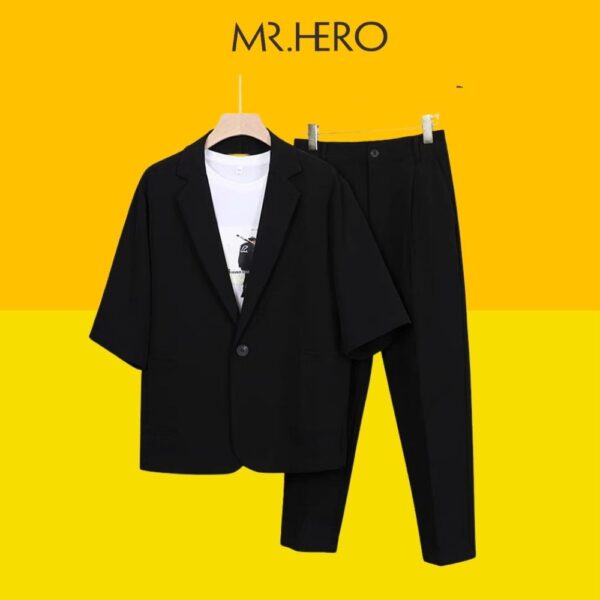 Set blazer nam tay lỡ quần âu công sở chun co giãn thoải mái Set08 M.RO bộ vest nam form rộng thời trang Hàn Quốc Mrhero - Hình ảnh 3