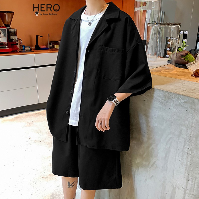 SET BLazer Tay Ngắn Mùa Hè Quần Short SET01 Form Dáng Rộng Phong Cách Hàn Quốc Thời Trang MrHero