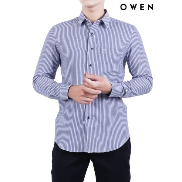 Áo sơ mi dài tay OWEN Bamboo Slimfit có túi màu xanh navy - AS22247DT