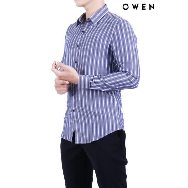 Áo sơ mi dài tay OWEN Bamboo Slimfit không túi màu xanh sọc - AS22248D - Hình ảnh 2