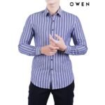 Áo sơ mi dài tay OWEN Bamboo Slimfit không túi màu xanh sọc – AS22248D