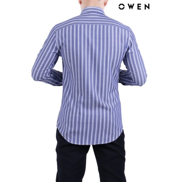 Áo sơ mi dài tay OWEN Bamboo Slimfit không túi màu xanh sọc - AS22248D - Hình ảnh 3