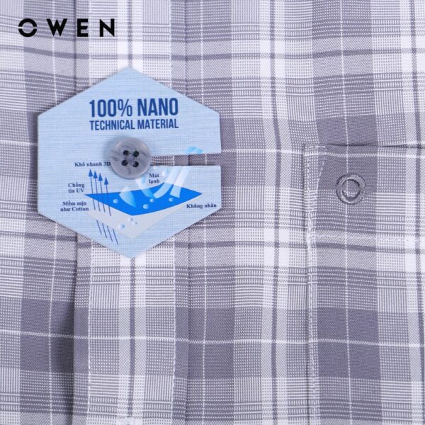OWEN - Áo sơ mi ngắn tay Body Fit xanh caro Nano - BA220802NT - Ảnh 3